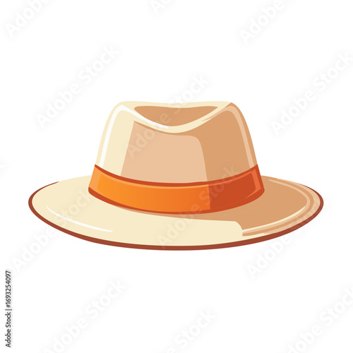 Illustration of a Panama Hat with Orange Ribbon Elegant Headwear Accessory for Formal Occasions