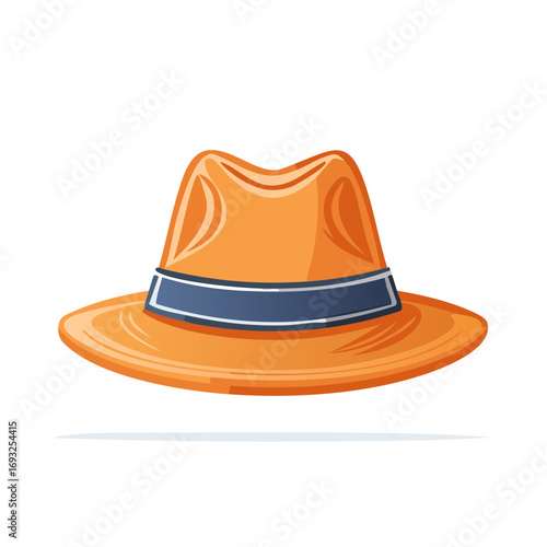 Vibrant Orange Fedora Hat with Blue Band Stylish Illustrated Fashion Accessory