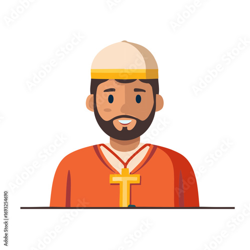 Cleric Cartoon Illustration with Beard and Cross Graphic Design Element