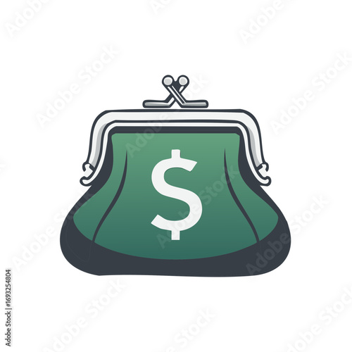 Green clasp purse with dollar symbol represents wealth and financial transactions