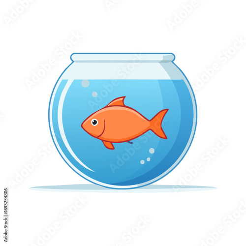 Cute orange goldfish swimming in a round glass fishbowl vector illustration