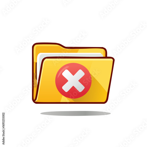 Invalid Folder Sign: Yellow Folder Icon with Red X Mark on Front, Data Error or Access Denied Symbol