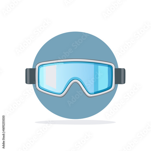 Isolated graphic of ski goggles with blue tinted lenses for winter sports