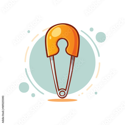 Cute orange safety pin cartoon vector illustration icon for baby and sewing concepts