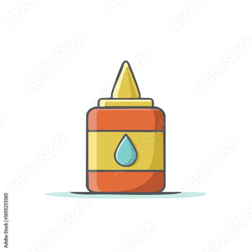 Illustration of School Glue Bottle with Drop Design on Container, Stationery Tool for Crafting, Adhesion