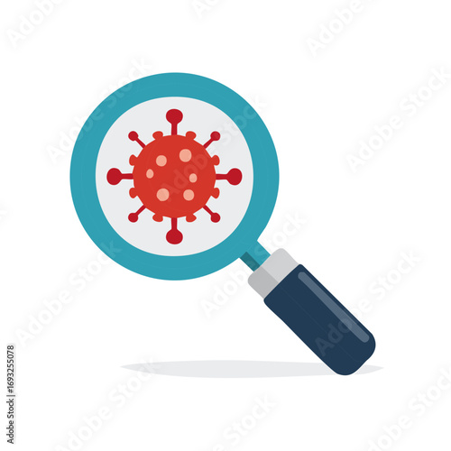 Magnifying Glass Inspecting Red Virus Cell Icon  for Science Research