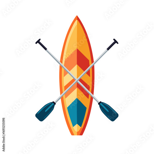 Paddleboard with Cross Paddle Illustration, Vector Graphic for Water Sport Activity and Leisure