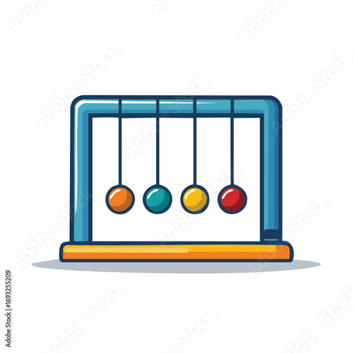 Colorful Newton's Cradle Spheres Gently Swinging on Simple Frame