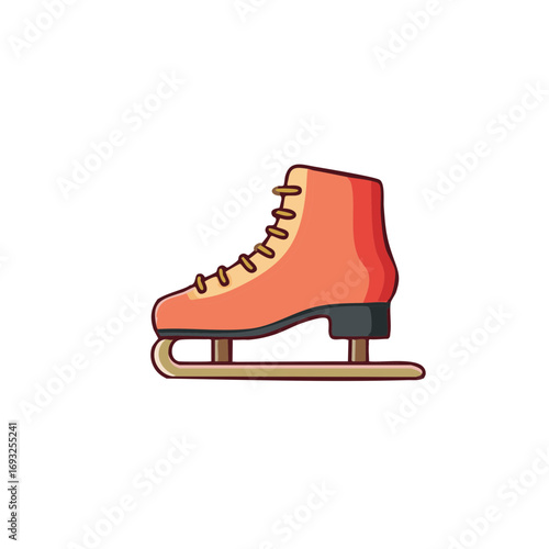 Vibrant orange ice skate boot with golden laces a classic winter sport illustration