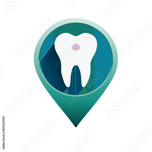 Dental clinic location pin icon with tooth symbol for finding a dentist and oral care services