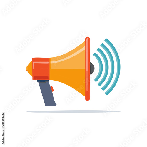 Cartoon Vector Illustration of Loudspeaker Megaphone with Waves Emission