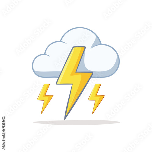 Weather cartoon illustration featuring a cloud with emanating lightning strikes, simple style and bold lines