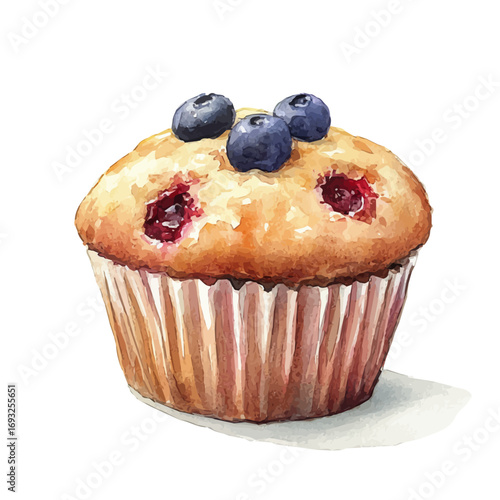Muffin, watercolor clipart vector, isolated on a white background.