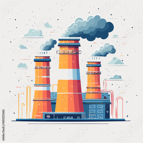 Pixel Art Factory with Orange and Blue Towers