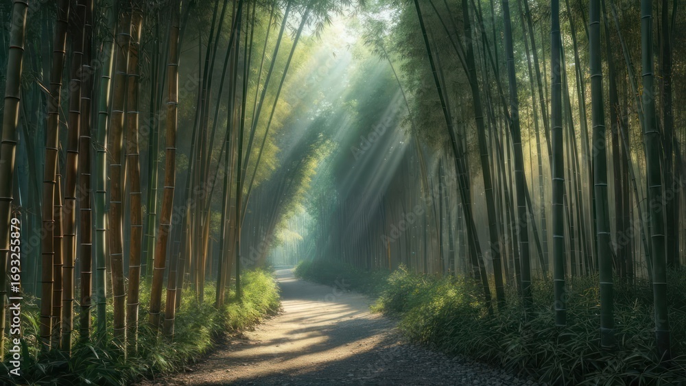 Obraz premium Sunlight path in bamboo forest