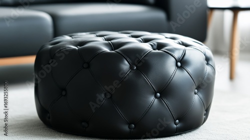 Tufted Black Leather Ottoman Chic Living Room Decor, Furniture ,HomeDecor