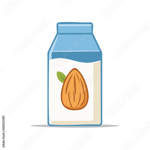 Cartoon Illustration of Almond Milk Carton with Almond Nut Design