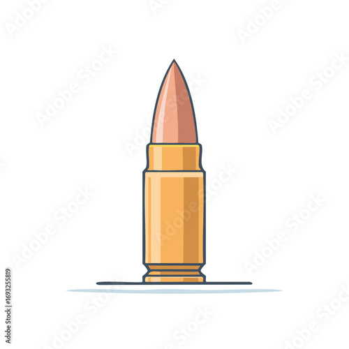 Single Rifle Bullet Illustration on White Background. Ammunition Concept.