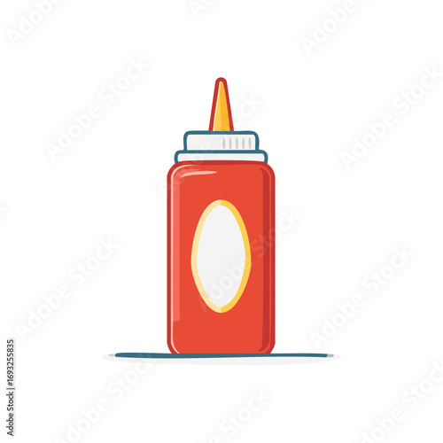 Cartoon Red Ketchup Bottle Illustration Squeeze Container Condiment Tomato Sauce