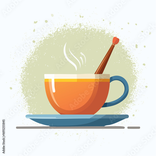 Orange Tea Cup With Steam On Light Beige Background
