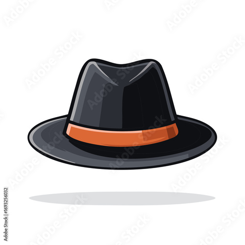 Stylish Fedora Hat with Orange Band, Vector Illustration, Accessory.