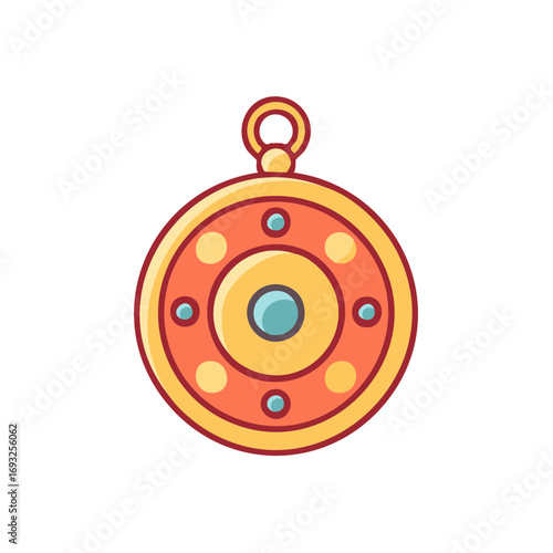 Cartoon Style Pendant, Round Gemstone Charm with Circle Loop and Inlaid Design