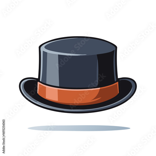 Classic Black Top Hat with Orange Band - Stylized Illustration