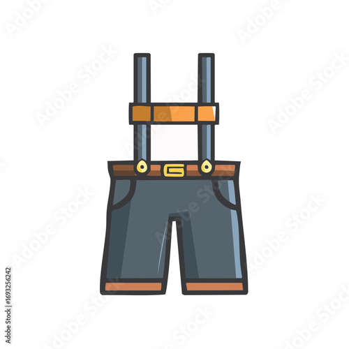 Traditional Leather Shorts with Suspenders Oktoberfest Costume Fashion Apparel Illustration