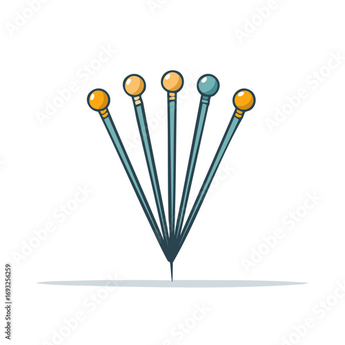 Illustration of Sewing Pins With Colored Heads Arranged In A Group