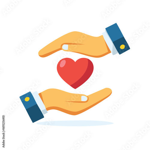 Hands Holding Heart Shape. Protection, Love and Care Concept Icon Illustration