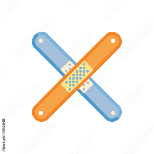 Cartoon illustration of an adhesive bandage in a cross shape