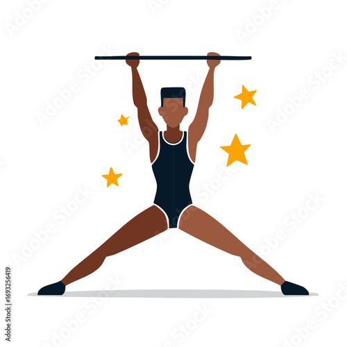 Strong Man Holding Barbell Gymnast Stars Illustration Athletic Training Gymnastics Sport Acrobatic Exercise Fitness