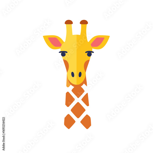 Giraffe Head and Neck Flat Design Illustration Isolated on White Background