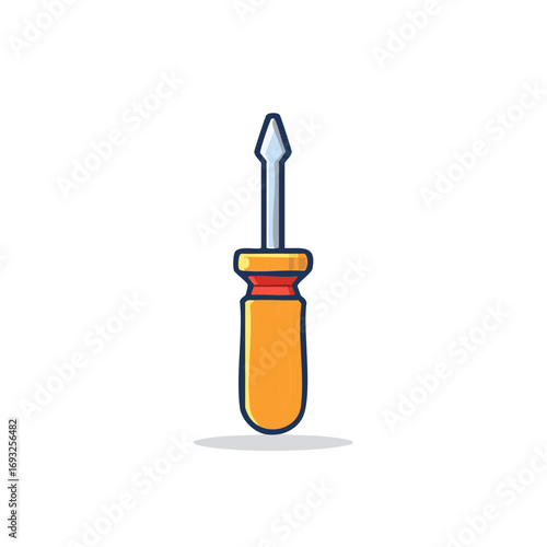 Cartoon Flat Head Screwdriver Tool Vector Illustration for Repair and Maintenance