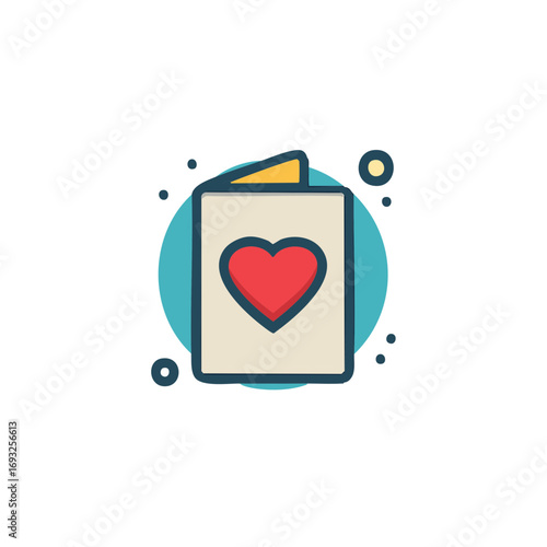 Vector illustration of a greeting card with a red heart symbol for love and romance