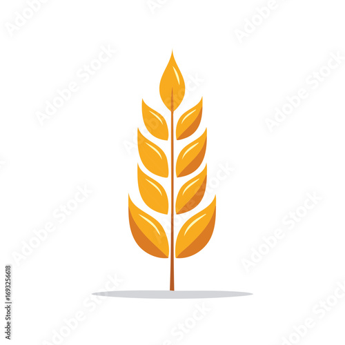Stylized golden wheat stalk with soft shadow isolated on white