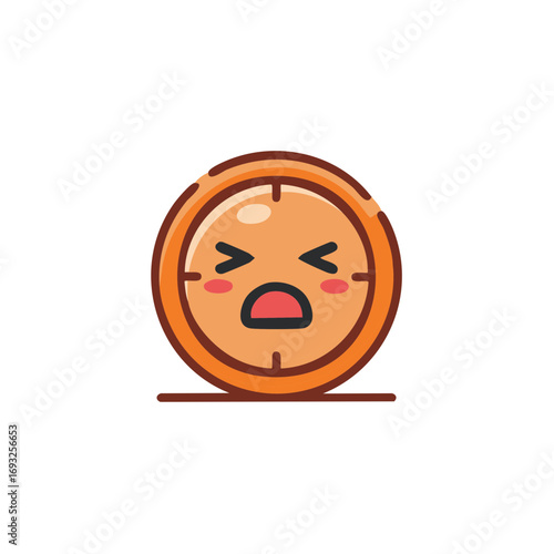 Cute cartoon alarm clock emoji showing exhaustion or pain with blushing cheeks and closed eyes