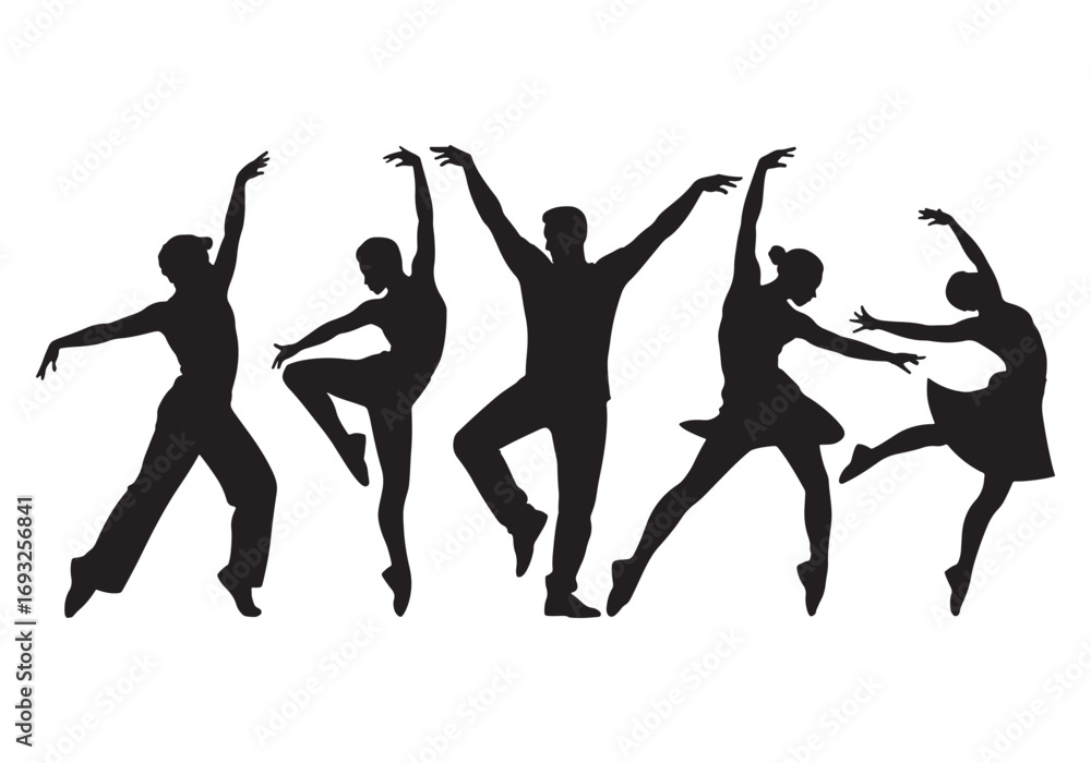 Fototapeta premium Diverse ballet dancers in dynamic poses expressing graceful movement and artistic expression white background
