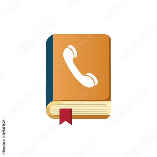 Classic phone book icon with a telephone receiver symbol on the cover and a red bookmark