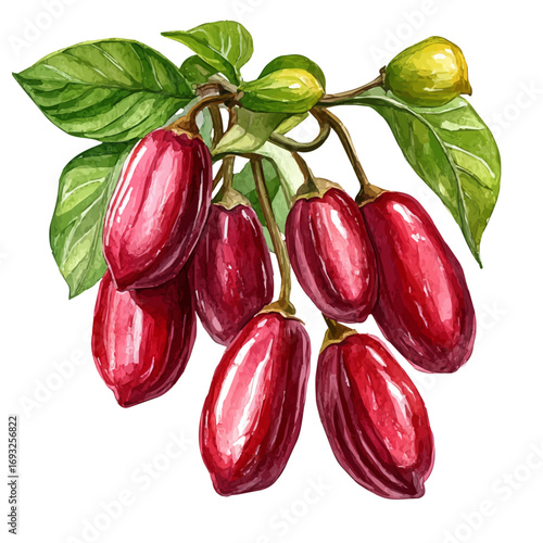 watercolor of Miracle Fruit, vector, isolated on a white background.