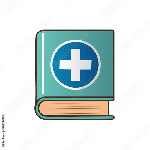 Medical book with a white cross symbol on the cover, healthcare and first aid guide