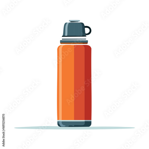 Vibrant orange thermos bottle with gray cap, ideal for outdoor adventures and hydration during travel