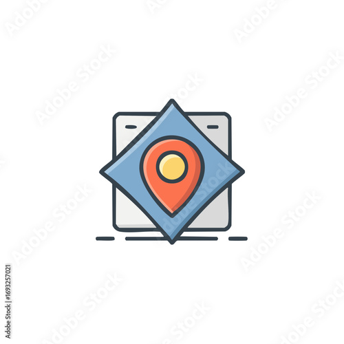 Map pointer icon for place navigation on square location symbol. Destination concept