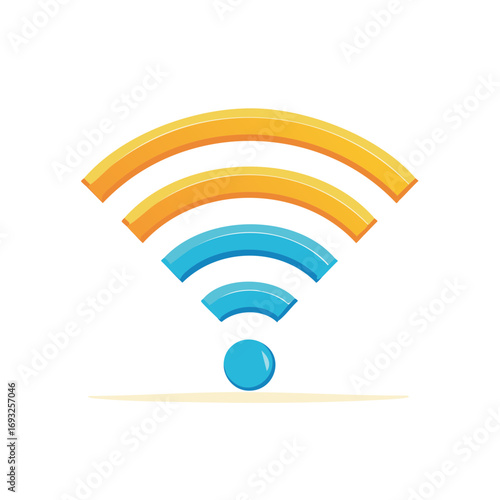 Vibrant Wi-Fi Signal Icon Featuring Bold Orange and Blue Arcs on a White Background