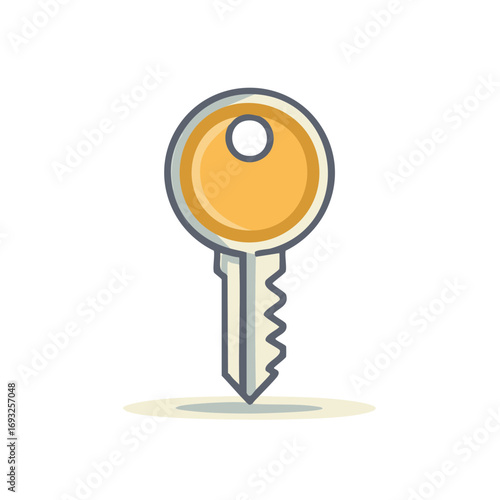 Simple, Modern Illustration of a Brass Key with a Circular Head