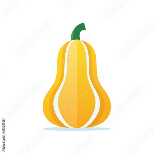 Stylized Yellow Butternut Squash with Green Stem and Gradient Shading