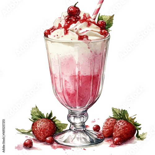 Milkshake, watercolor clipart vector, isolated on a white background.