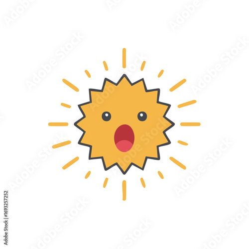 Cute surprised sun cartoon character with a shocked facial expression