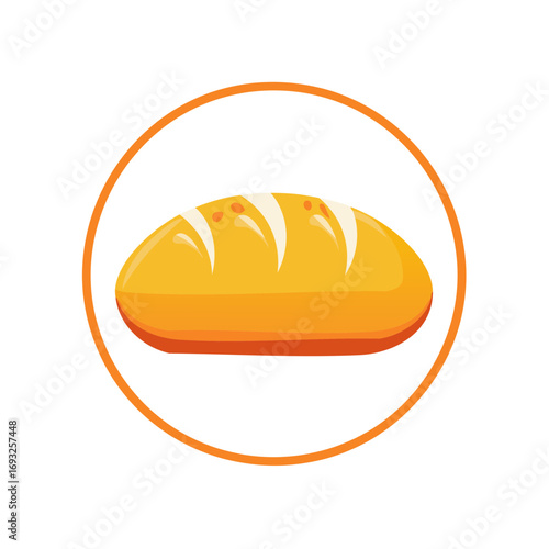 Golden freshly baked bread loaf illustration for bakery and food related designs