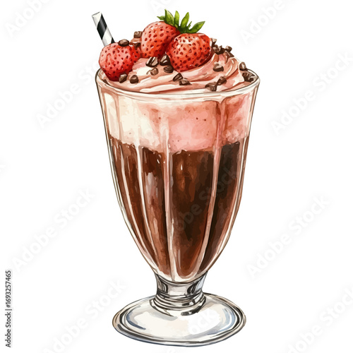 Milkshake, watercolor drawing vector, isolated on a white background.